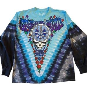 Grateful Dead M Liquid Blue In The Midnight Hour New Years Eve Tie Dye LS Tee